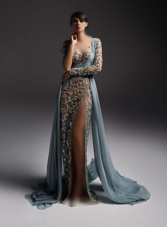 مدل لباس مجلسی بلند کار شده آبی