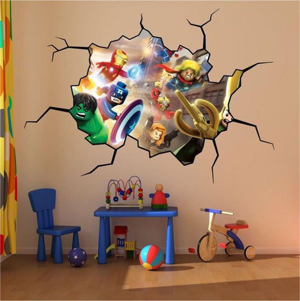 مدل پوستر دیواری سه بعدی قهرمانان لگویی برای تزیین اتاق کودکان