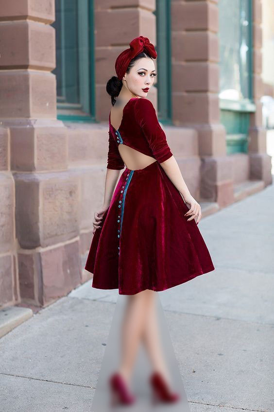 مدل لباس مجلسی پرنسسی مخمل قرمز کوتاه