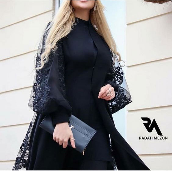 مدل مانتو مجلسی مشکی آستین پفی