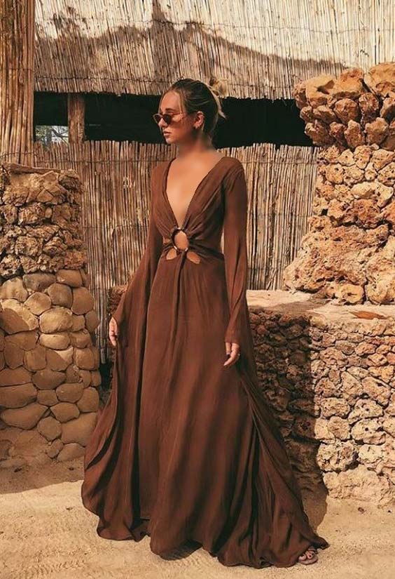 مدل لباس مجلسی قهوه ای شکلاتی بلند