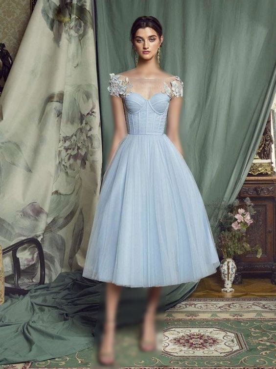 مدل لباس مجلسی پرنسسی کوتاه آبی