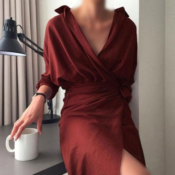 مدل لباس مجلسی قهوه ای قرمز یقه هفت