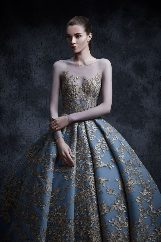 مدل لباس مجلسی پرنسسی کار شده آبی