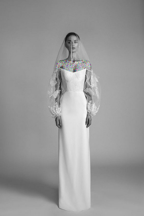 لباس عروس آستین پفی دکلته آف شولدر