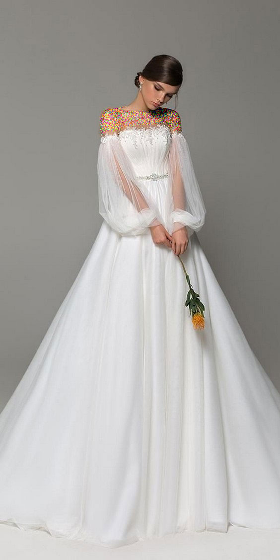 لباس عروس آستین پفی آف شولدر