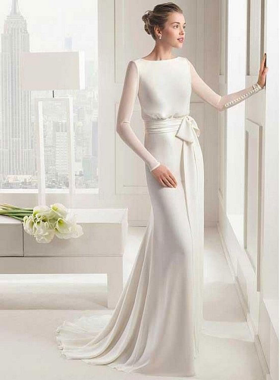 لباس عروس آستین بلند ساده