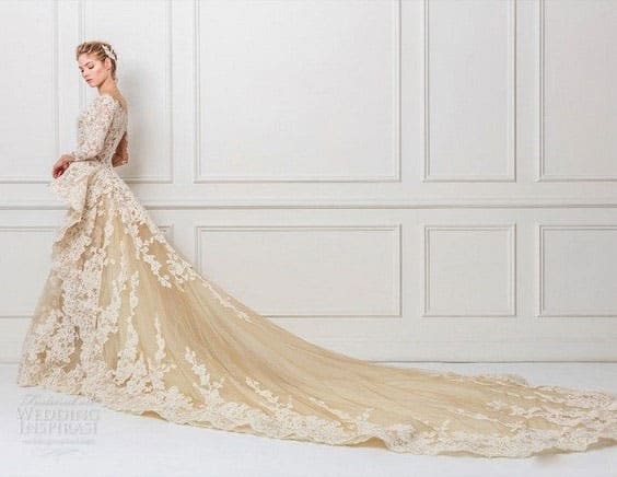 مدل لباس عروس رنگ نباتی دنباله دار