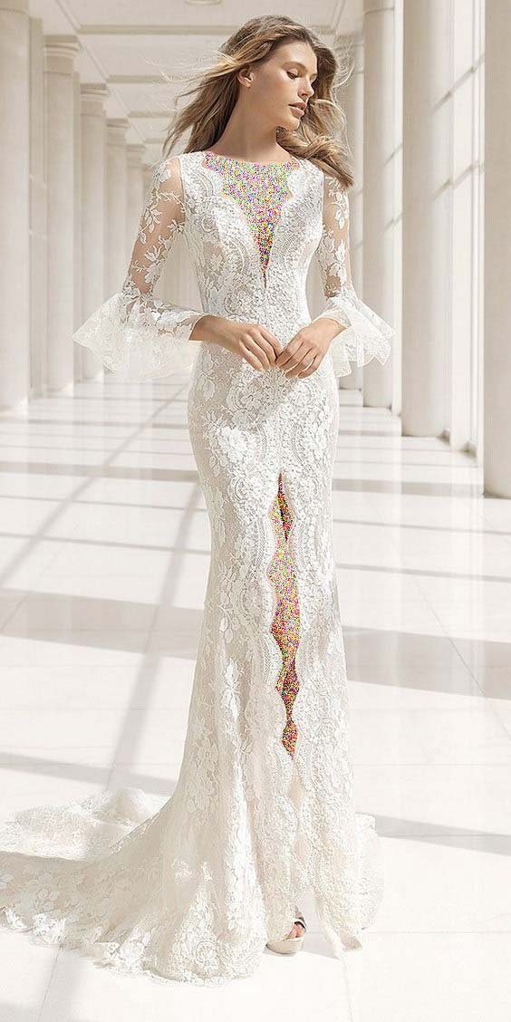 مدل لباس عروس گیپور آستین بلند کلوش