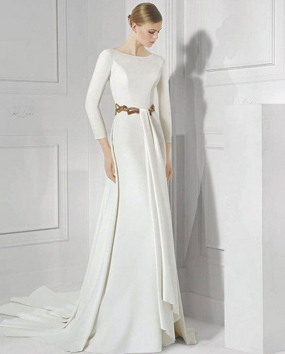 لباس عروس آستین بلند پوشیده ساده