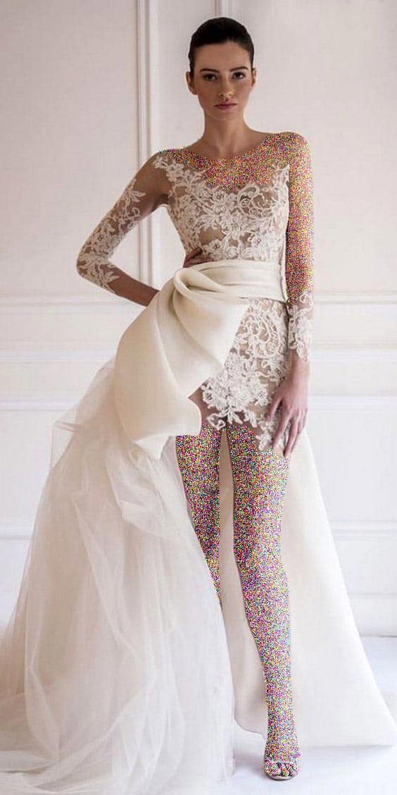 مدل لباس عروس گیپور پاپیون دار