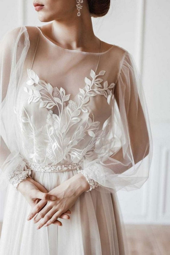 لباس عروس آستین پفی ساده