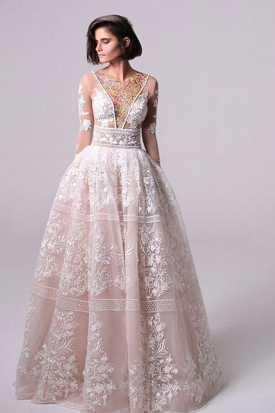 مدل لباس عروس صورتی گیپور
