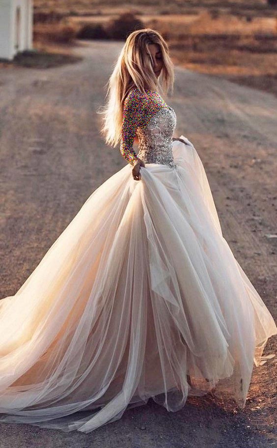 مدل لباس عروس رنگ نباتی دکلته پرنسسی