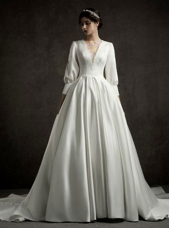لباس عروس آستین بلند پرنسسی ساده