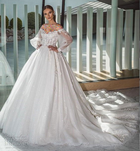 لباس عروس آستین پفی پرنسسی