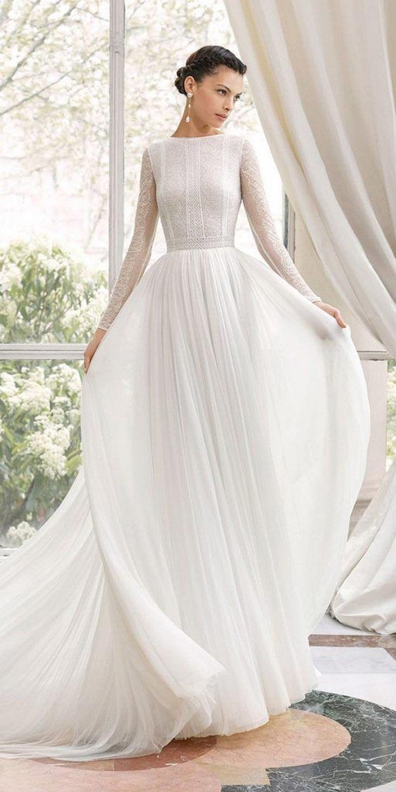 لباس عروس آستین بلند دانتل ساده