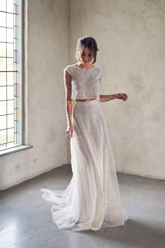 مدل لباس عروس لمه و شاین شنی دو تکه