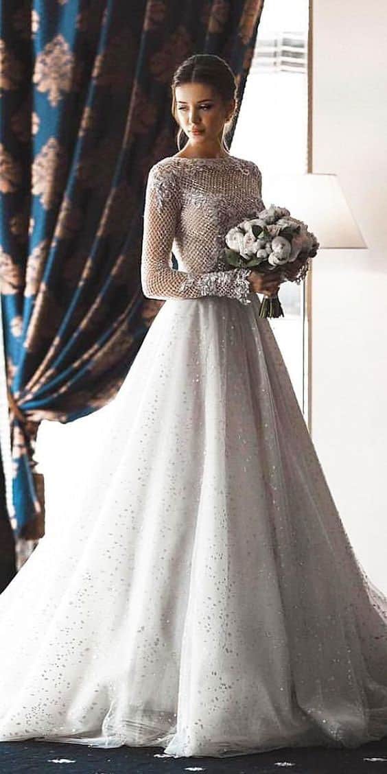 مدل لباس عروس لمه و شاین آستین بلند