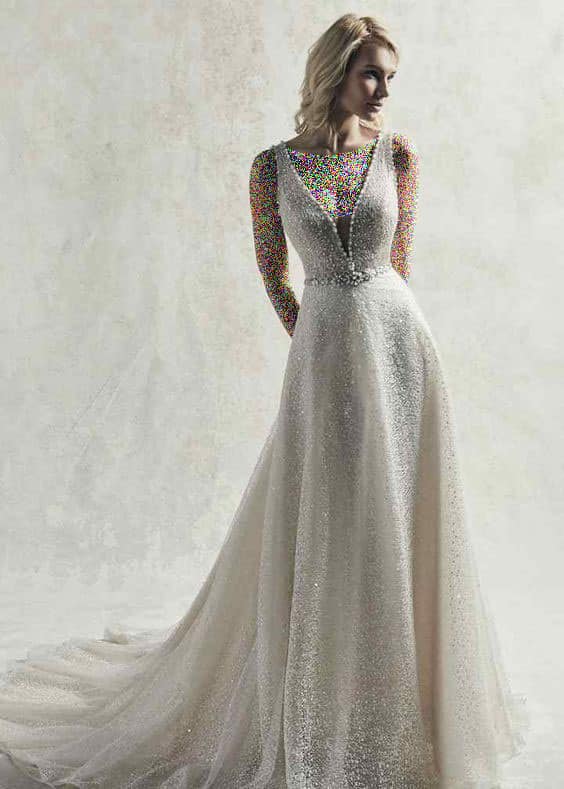 مدل لباس عروس لمه و شاین شنی دنباله دار