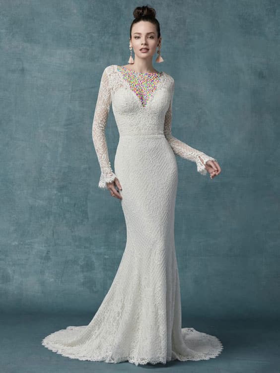  مدل لباس عروس آستین بلند کلوش