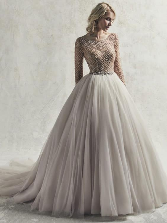  مدل لباس عروس آستین بلند پرنسسی