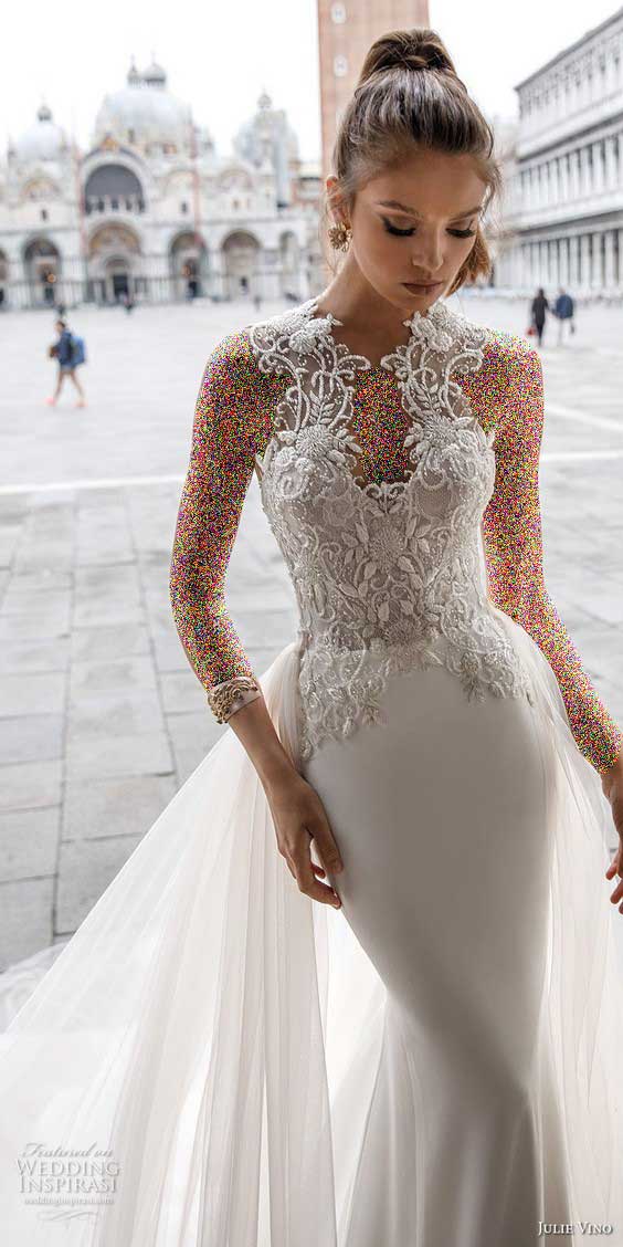 مدل لباس عروس گیپور آستین حلقه ای 