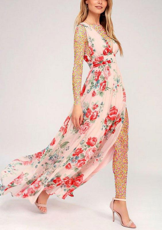 مدل لباس مجلسی دخترانه حریر گلدار بلند