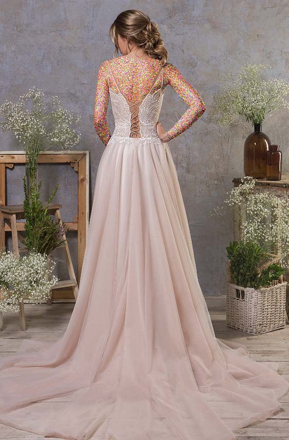 مدل لباس عروس صورتی پشت باز