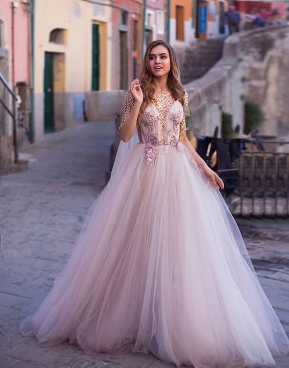 لباس عروس صورتی مدل پرنسسی