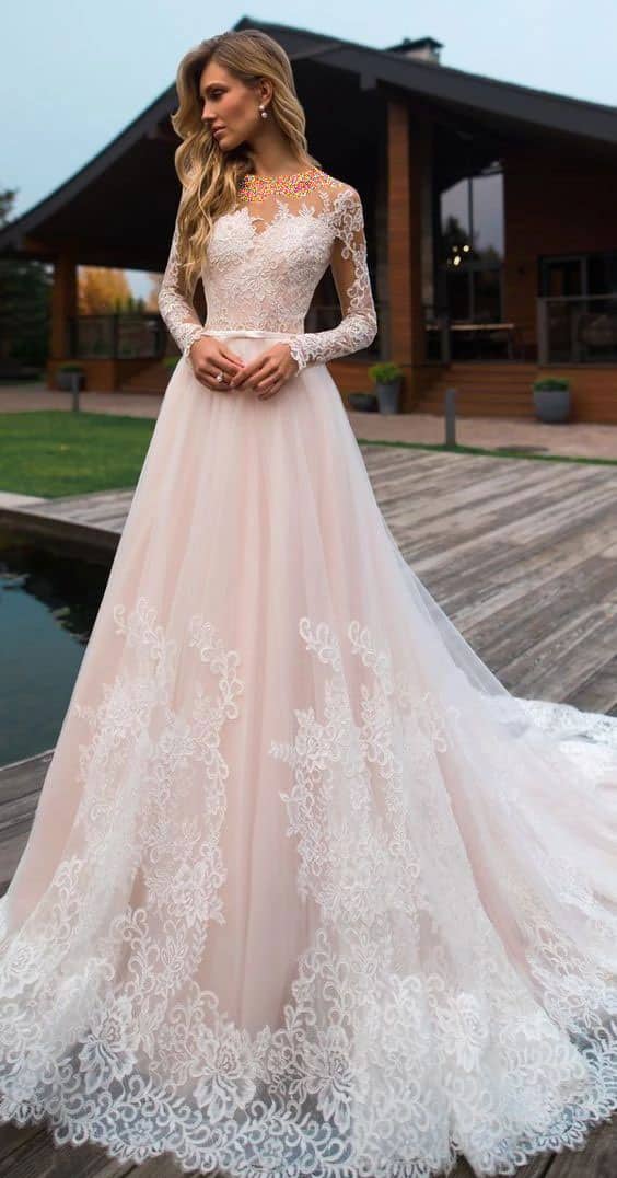 لباس عروس صورتی آستین بلند