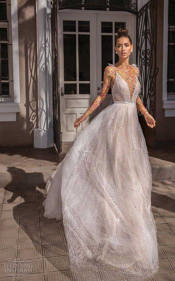 مدل لباس عروس یقه هفت لمه و شاین