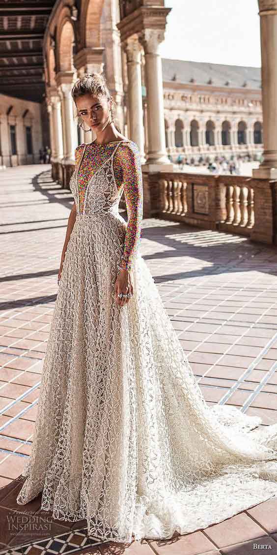 مدل لباس عروس یقه هفت گیپور شاین