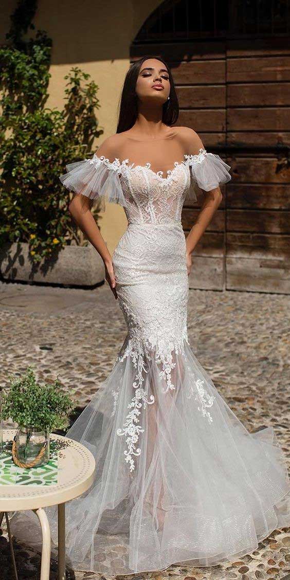 لباس عروس مدل ماهی آف شولدر
