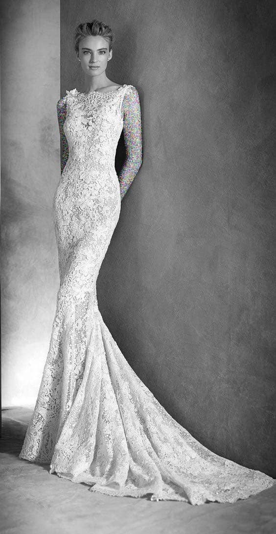 لباس عروس مدل ماهی یقه هفت گیپور