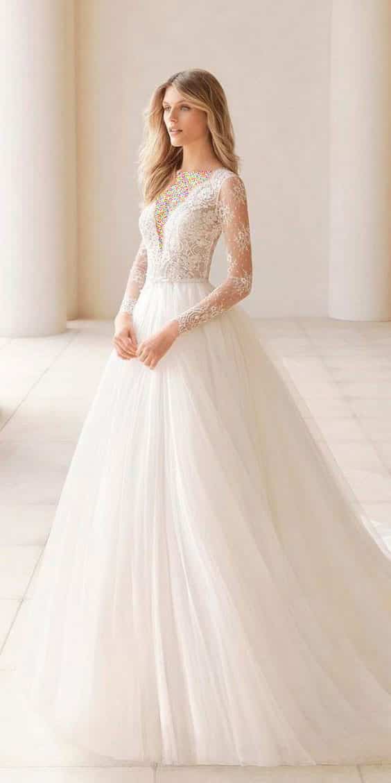 مدل لباس عروس یقه هفت آستین بلند