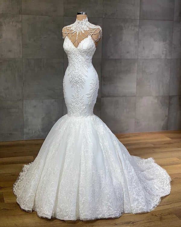 لباس عروس شیک با یقه ایستاده