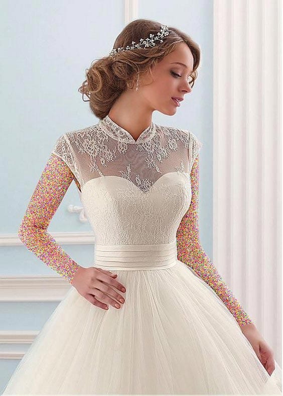 مدل لباس عروس عروسکی یقه ایستاده دانتل