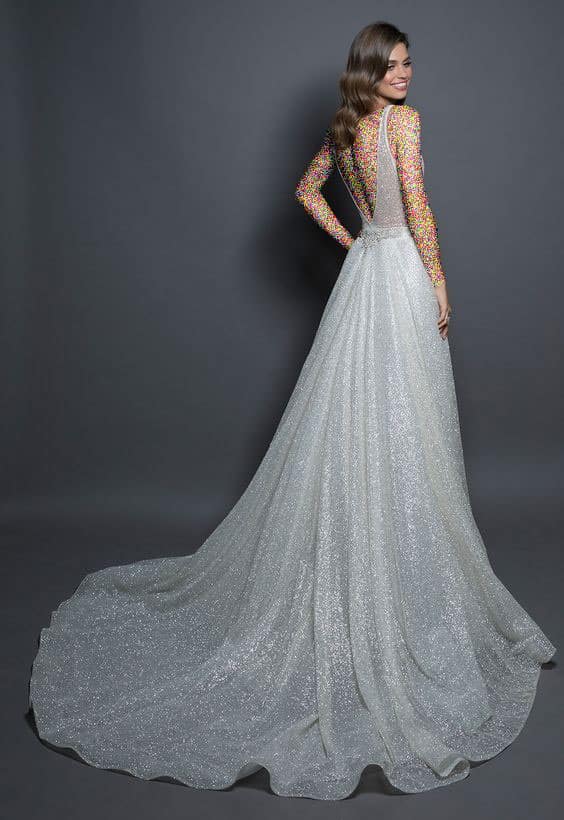 مدل لباس عروس دنباله دار لمه و شاین