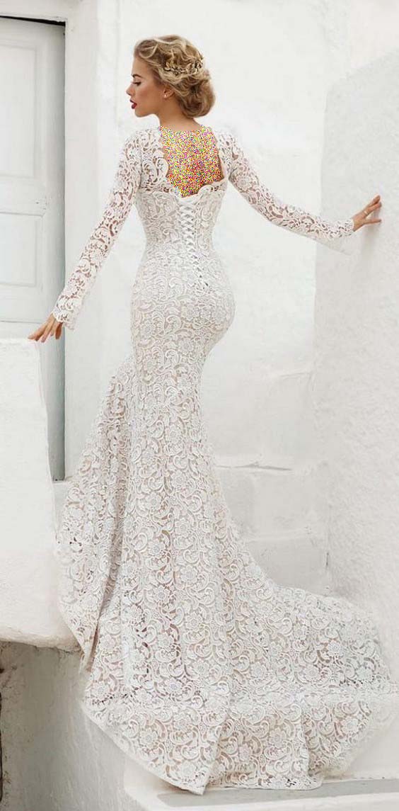 مدل لباس عروس ماکسی گیپور آستین بلند 