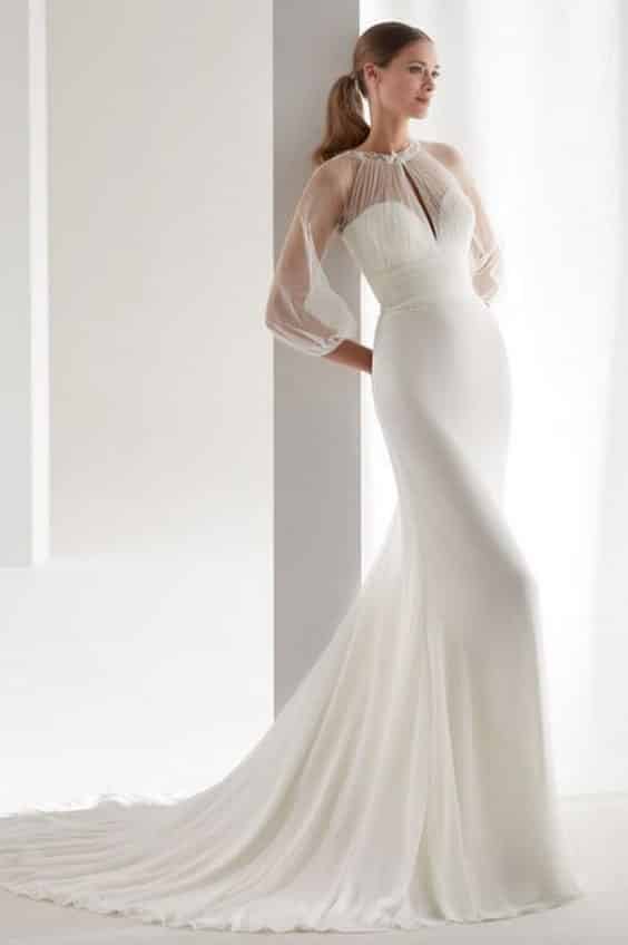 مدل لباس عروس دنباله دار آستین پفی 