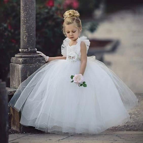 مدل لباس عروس بچه گانه سفید پرنسسی
