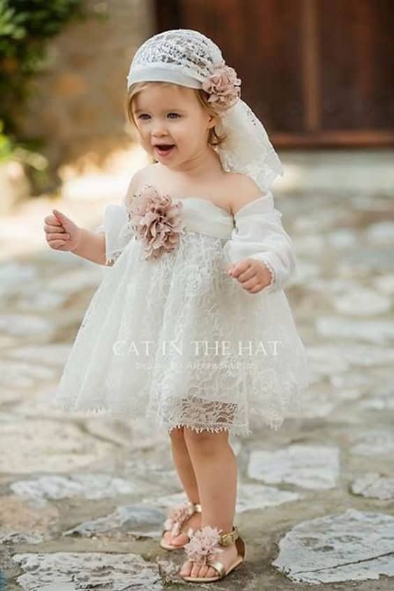 مدل لباس عروس بچه گانه سفید آف شولدر