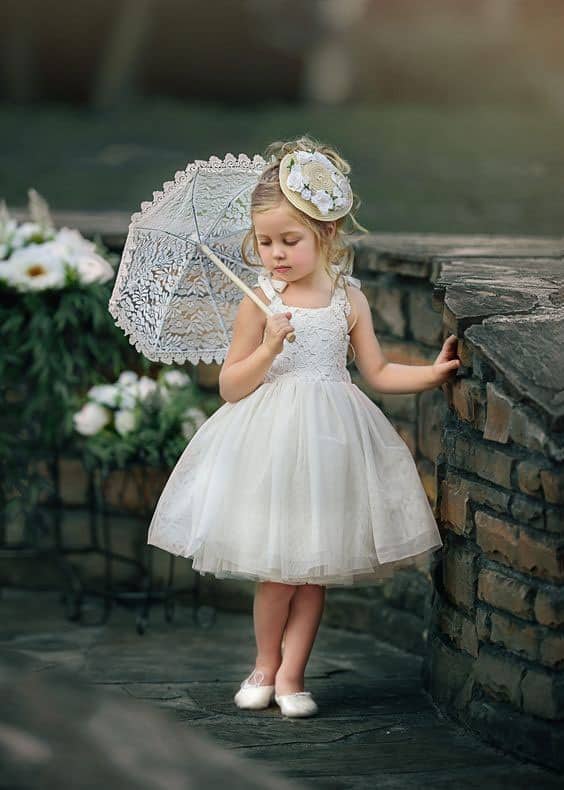 مدل لباس عروس بچه گانه سفید پف دار