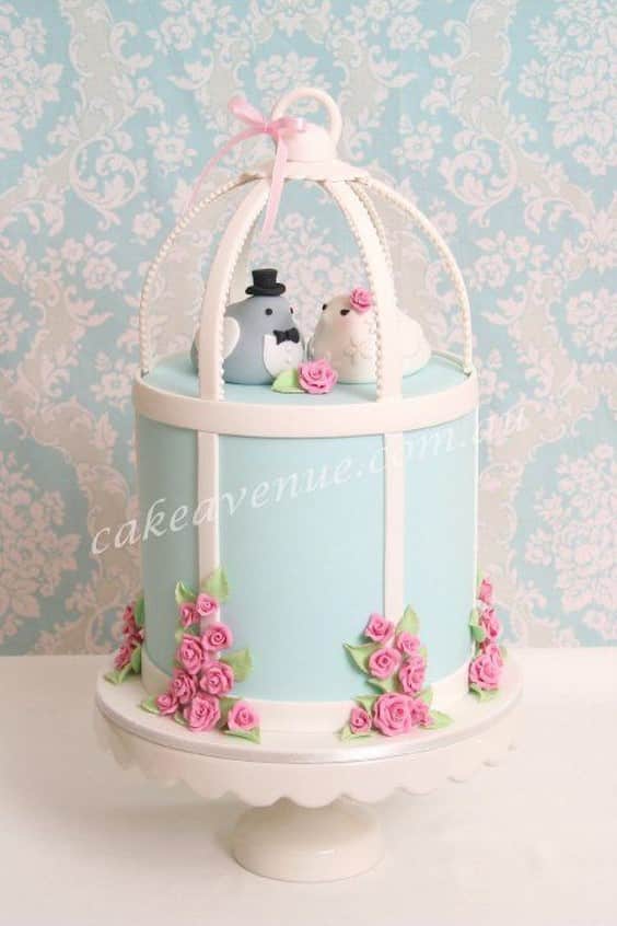 مدل کیک عروسی یک طبقه به شکل قفس و پرنده