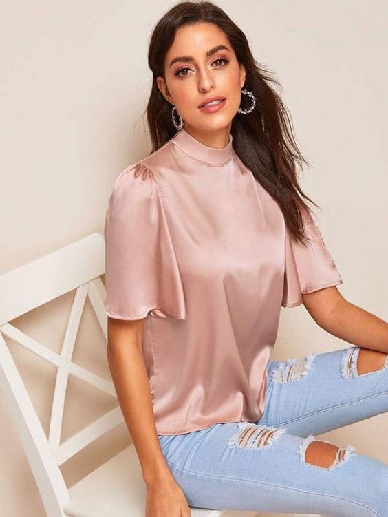 مدل شومیز زنانه ساتن یقه ایستاده