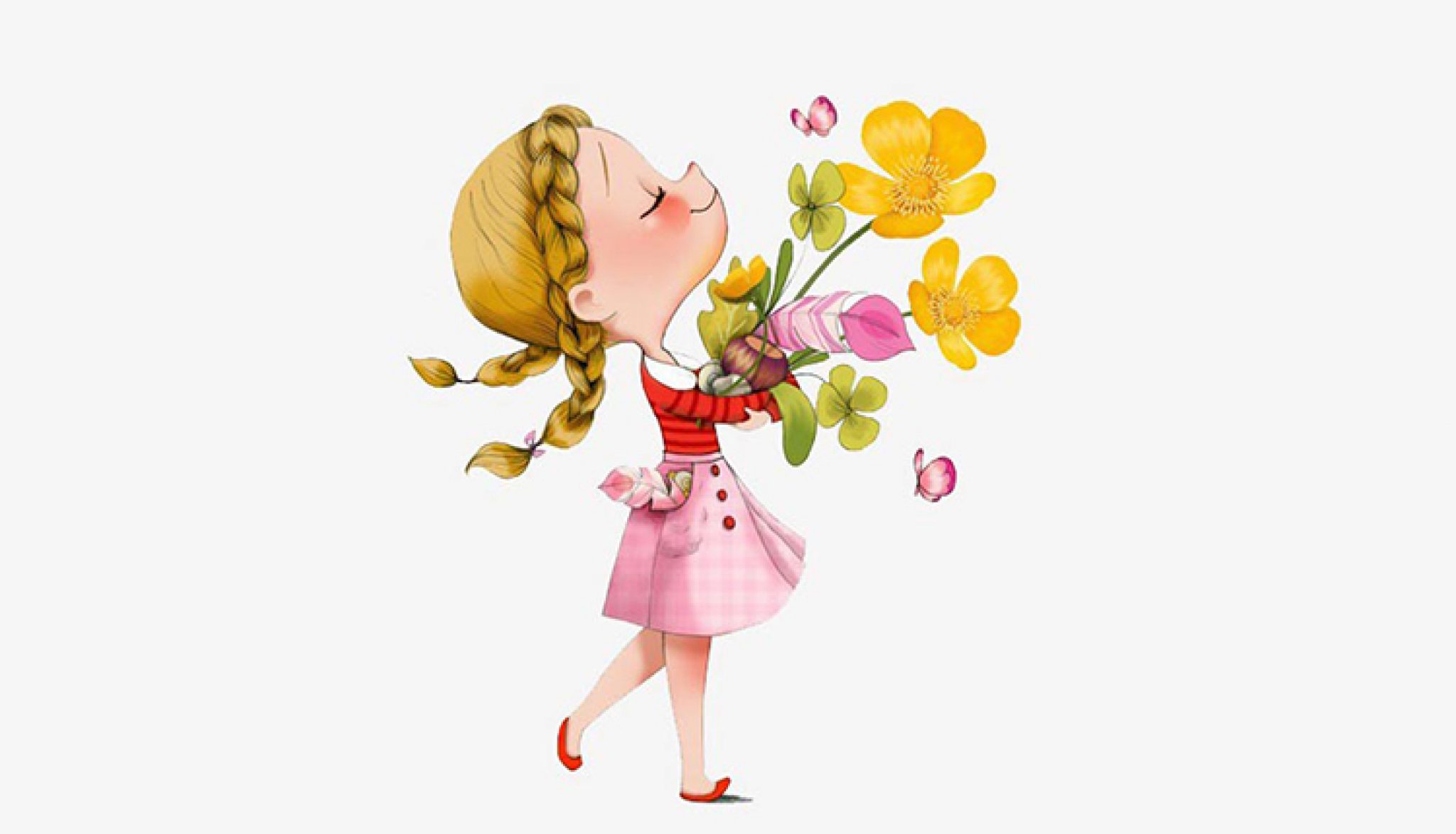 Девочка с цветами клипарт на прозрачном фоне