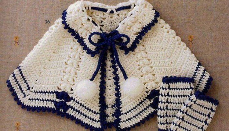 آموزش بافت پانچو بچه گانه با دومیل کلاه دار