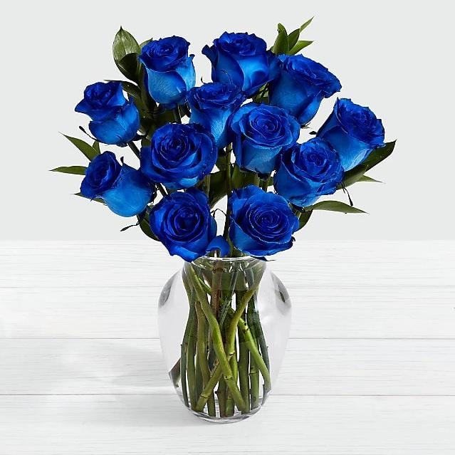 عکس گل رز آبی در تنگ شیشه