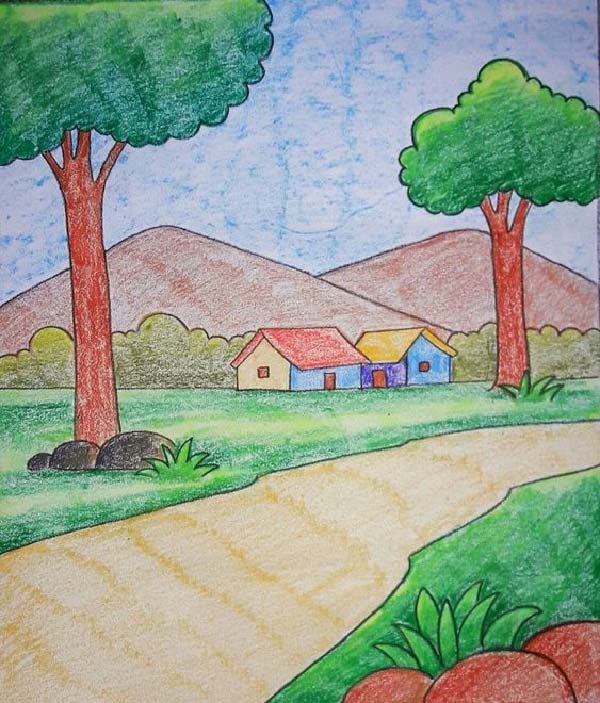 نقاشی طبیعت کودکانه 10 سال